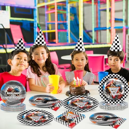 96Pcs Monster Truck Party Plates and Napkins for Monster Truck Birthday Party Supplies Paper Dessert Plates Tableware Set for Kids Boys 24 Guests Birthday Decorations - Image 6
