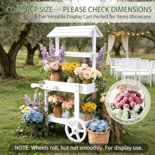Flower Cart Display Stand with Wheels, 3-Tier Wooden Candy Cart - Image 4