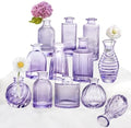 Glass Bud Vases Set of 12, Small Purple Vase Glass Vases for Flowers Modern Ribbed Colored Bud Vase for Decor Wedding Flower Vase in Bulk Vintage Decor Bridal Shower Centerpieces Home Table Decoration by PHUNTTEK