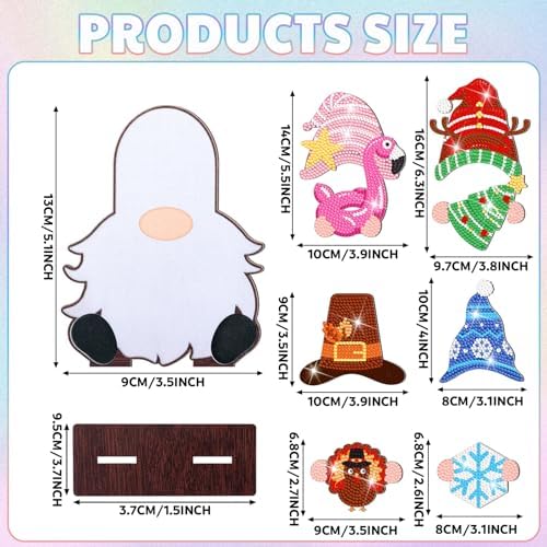 DoubleFill 42 Pcs Summer Diamond Kits 4th of July Interchangeable Wooden Table Decorations DIY Summer Holiday Party Seasonal Tiered Tray Art Decor Diamond Painting Magnets(Gnome) - Image 2