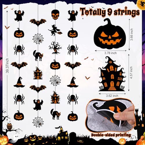 Ceenna 9 Pcs Halloween Party Hanging Decorations Witch Ghost Paper Garland - Image 2