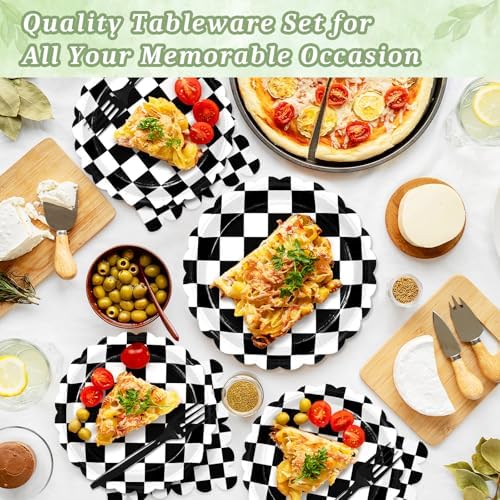 75 Pcs Black Checkered Paper Plates and Napkins&Forks for Party, 7inch - Image 3