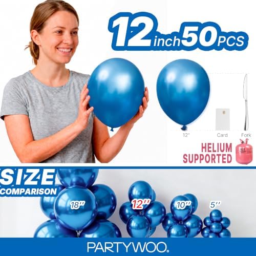 PartyWoo Metallic Blue Balloons 50pcs Chrome Blue Color 12 Inch - Image 6