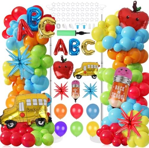 2 Sets Back to School Decorations Adjustable Balloons Column Stand Kit Kindergarten Graduation Decor with Pencil Schoolbus Apple Foil Balloons for First Day of School Tower Party Decorations by Unknown