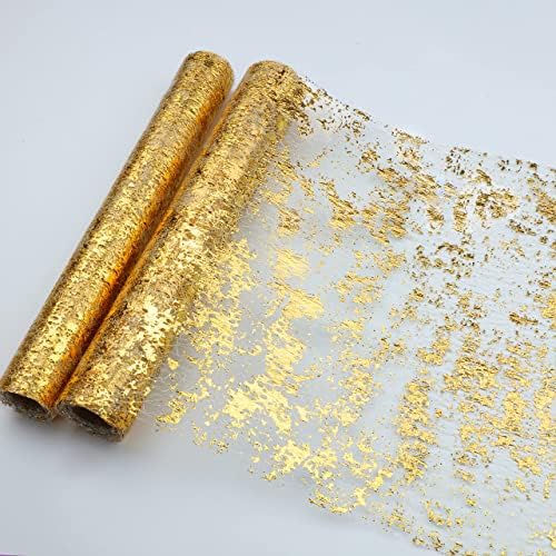 Snowkingdom 2 Pcs Gold Table Runner, Sequin Glitter Metallic Foil Thin Mesh Sparkly Runner Roll 11"x108", Gold Birthday Party Decorations, for Event Wedding Showers Christmas Thanksgiving Festive by Snowkingdom