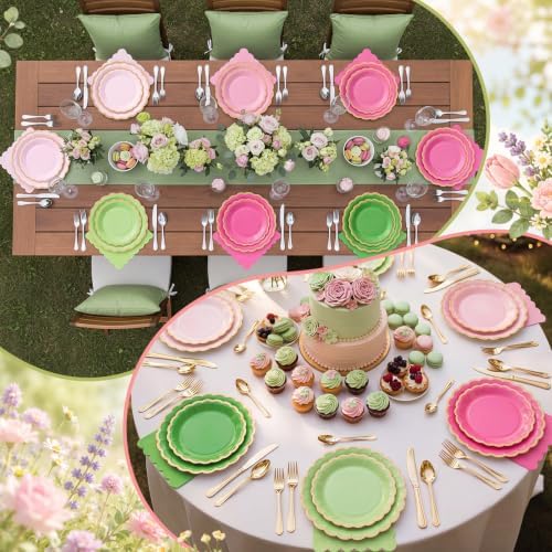 Zhehao 150 Pcs Pink Green Paper Plates Napkins Serves 50 - Image 6