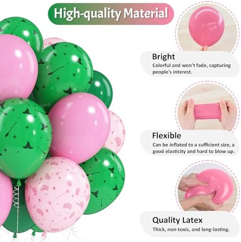 Jobkoo Pink and Green Balloons 12 Inch Dark Green Light Pale Pink Printed Birthday Latex Balloons for Girls Wizard Decor Baby Shower Bachelorette Party Decorations Supplies - Image 6