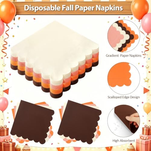 192Pcs Orange Paper Plates and Napkins for Fall Birthday, Thanksgiving - Image 4