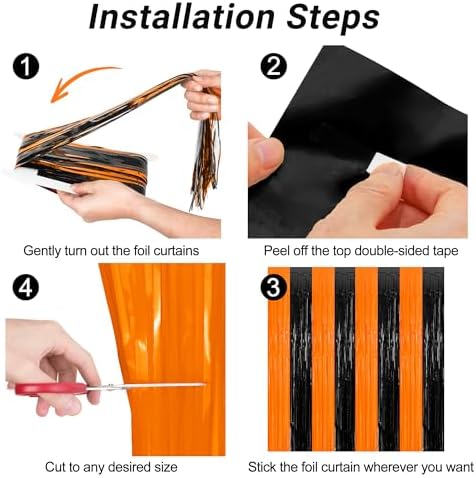 ZATAYE 2 Pack Orange Black Halloween Foil Curtain Streamer Decorations - Image 3