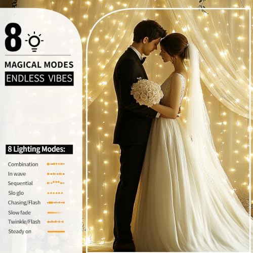 Ivory Tulle Backdrop Curtain with Lights for Decor, 10x10FT - Image 4