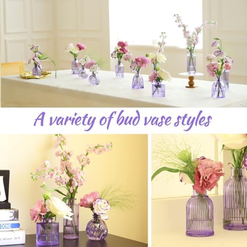 Glass Bud Vases Set of 12, Small Purple Vase Glass Vases for Flowers Modern Ribbed Colored Bud Vase for Decor Wedding Flower Vase in Bulk Vintage Decor Bridal Shower Centerpieces Home Table Decoration - Image 5