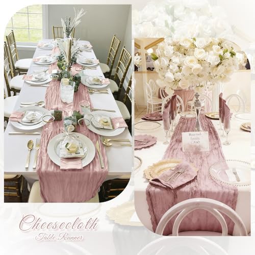 3 Pack Dusty Pink Cheesecloth Table Runner, 17 x 108 inch, Semi Sheer Boho Cheese Cloth Fabric Table Runner Bulk for Wedding , Birthday, Party, Holiday, Home Decor (Dusty Pink) - Image 6