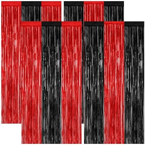 ZATAYE 4 Pack Black Red Halloween Foil Curtain Streamer Decorations by ZATAYE