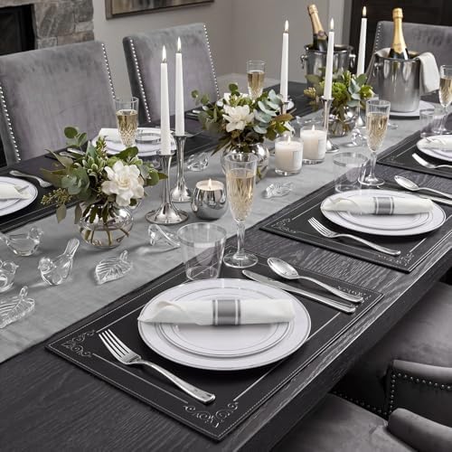 WDF Partyware 350Piece Silver Plastic Dinnerware Set for 50 Guests - Silver Plastic Plates with Cutlery Include:50Dinner Plates-50Dessert Plates-50Pre Rolled Napkins with Silverware Party Wedding - Image 3
