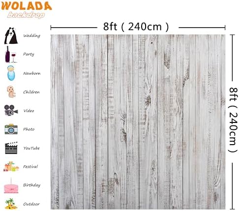 8x8FT Vintage Wood Backdrop Retro Rustic White Gray Wooden Floor Backdrops for Photography Kids Adult Photo Booth Video Shoot Vinyl Studio Prop 11890 - Image 3