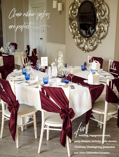 fani 60 PCS Satin Chair Sashes, 7x78 Inch, Burgundy - Image 5