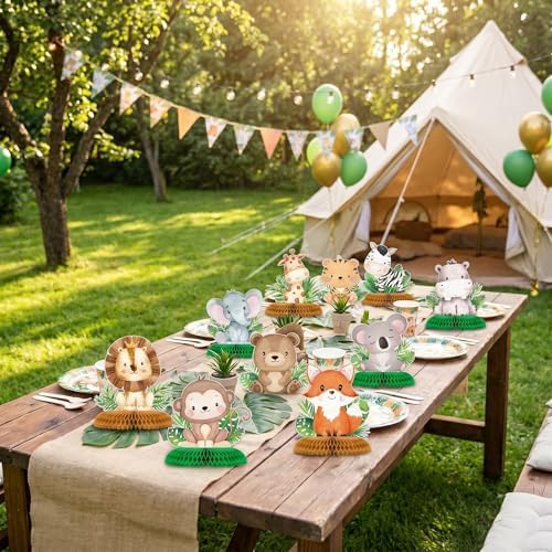 Gueevin 10 Pcs Safari Honeycomb Centerpieces for Baby Shower, Cute Animals - Image 6