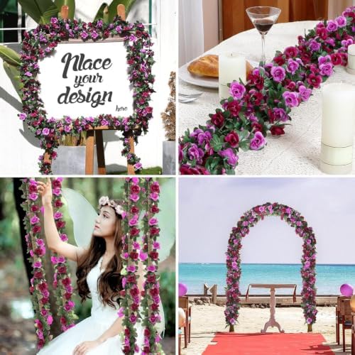 2 Pcs 16.5Ft Flower Garland Rose Vines, Orange Floral Garland Flower Vines - Image 5