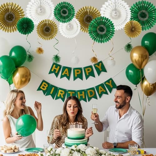 BEISHIDA Honeycomb Round Paper Fans Green Gold Hanging Party Decoration - Image 5