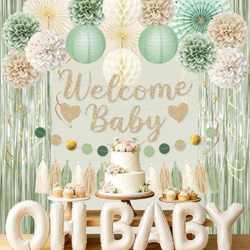 Sage Green Baby Shower Decorations with Banner Fringe Curtains - Image 7