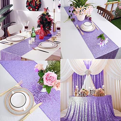 12 Packs Sequin Table Runner Glitter Dining Table Runner for Birthday Wedding Engagement Bridal Baby Shower Bachelorette Holiday Celebration Party Supplies Decorations (12" x 72", Lavender) - Image 6