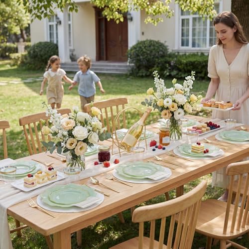 WDF 175Pcs Sage Green Plastic Plates With Gold Rim - Disposable Sage Green Plates 25guest Disposable Dinnerware Ideal for Party/Wedding/Holidays - Image 6