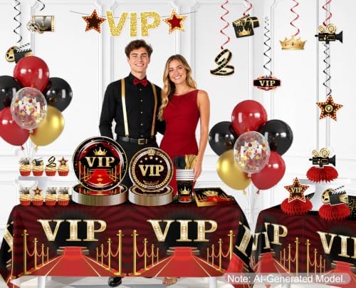 Yingto 177PCS Red Carpet Party Decorations Hollywood Birthday Set Serves 20 - Image 3