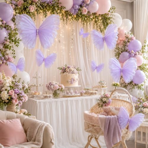 8 Pcs Large Butterfly Decorations, 3D Purple Silk Butterflies Wall Decor, 20 Inch Big and 12 Inch Small Hanging Butterflies for Birthday Party, Baby Shower, Wedding, Nursery and Centerpieces - Image 4