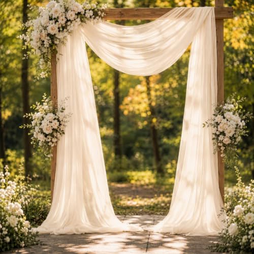 Beige Champagne Wedding Arch Draping Fabric Sheer Curtain Drapes 2 Panels | 20 ft Extra Long Shimmery Backdrop Curtains for Wedding Anniversary Party Summer Outdoor Events Drapery Backgrounds - Image 3