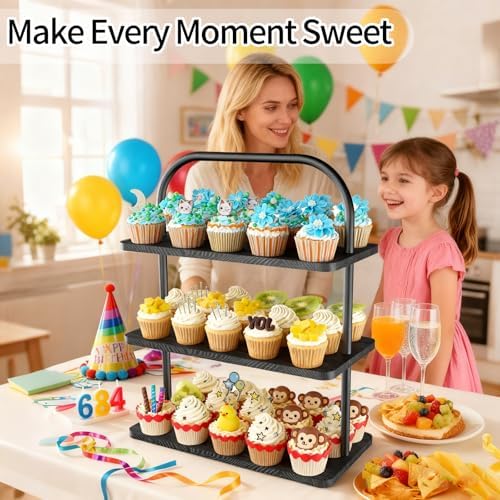 Cupcake Stand, 3 Tier Halloween Cupcake Stand for 50 Cupcakes Wood Large Dessert Stand Cupcake Display Stand Cupcake Tower for Farmhouse Decor, Party Serving Tray, Vendor Dessert Table Display Set - Image 3