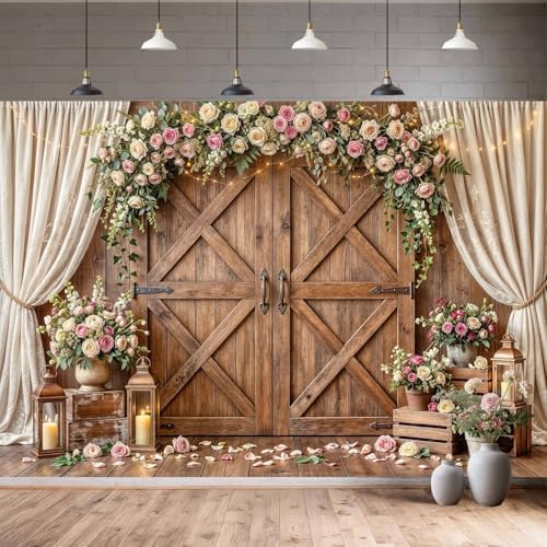 20x10ft Wedding Backdrop Rustic Floral Flower Wooden Wall Backdrop Bridal Baby Shower Ceremony Photography Background Shabby Chic Countryside Western Anniversary Wedding Party Birthday Photo Prop - Image 3
