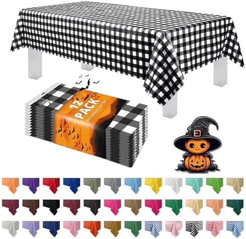 Grandipity Plastic Table Cloth Disposable 12 Pack 54” x 108” Rectangle by Grandipity