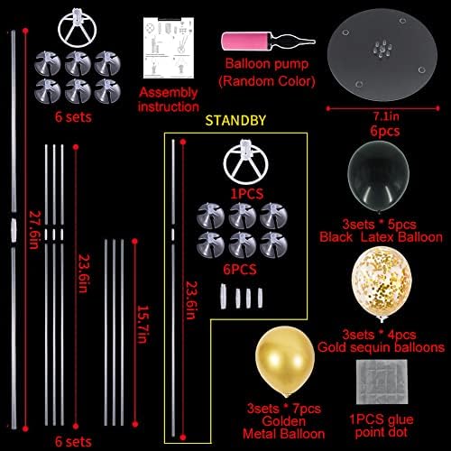 TONIFUL 6 Set Black Gold Balloon Stand Balloon Centerpieces for Table Decor - Image 2