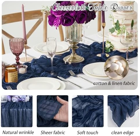 Navy Blue Cheesecloth Table Runner 6 Pack 35" Boho Gauze Runner 120 inches Long Runner Rustic Sheer Fabric Bulk for Baby Shower Wedding Bridal Birthday Party Table Decorations - Image 3