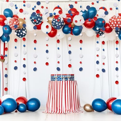 Outus 5 Pieces Blue,White,Red Round Dots Garland Party Hanging Decor - Image 4