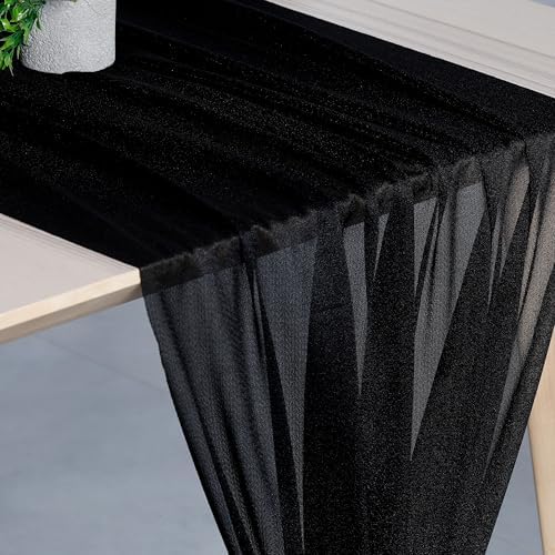 Pack of 25 Chiffon Table Runners 29 x 120 Inch, 10FT Long - Black - Image 2