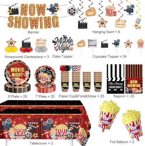 199pcs Movie Night Supplies, Convenient Tableware Set Serves 25 - Image 2