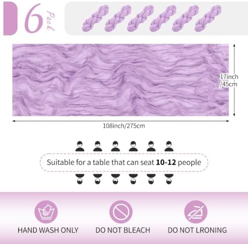 6 Pack Lavender Cheesecloth Table Runner 17x108 Inch Semi Sheer Boho Gauze Cheese Cloth Fabric Table Runners Table Decor for Wedding Party Baby Shower Birthday Home Decor Garden Farmhouse - Image 2