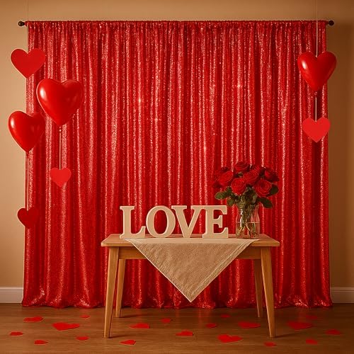 PartyDelight Red Sequin Backdrop Curtains 2x8ft 4 Panels - Image 4