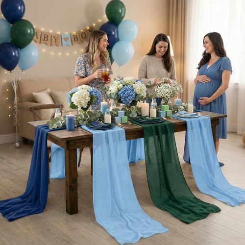 Boao 6 Pcs Blue and Green Party Decorations Chiffon Table Runner - Image 5