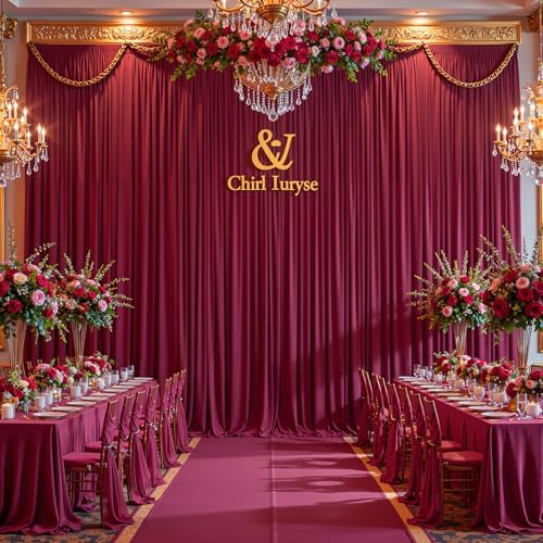 30x10ft Burgundy Backdrop Curtain Panels for Parties - Wrinkle Free Polyester Photo Curtain Backdrop Wedding Back Drop Fabric Drapes for Party Decorations Background for Photography - Image 3