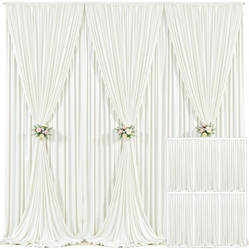 6 Panels Ivory Backdrop Curtain for Wedding Parties Wrinkle Free Ivory Photo Curtains Backdrop Drapes Fabric Decoration for Baby Shower Photoshoot 30ft(W) x 10ft(H) by Tao-GePartyDecorations
