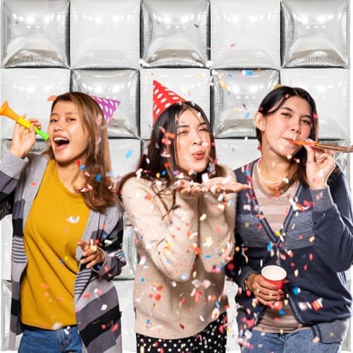 25PCS Pearl White Silver Square Foil Balloons Wall Backdrop - Image 5