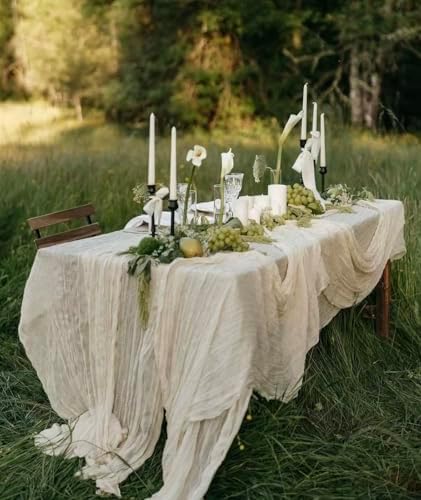 8 Pack Ivory Cheesecloth Table Runner 17x108 inch Boho Gauze Cheese Cloth Table Runners for Wedding Party Baby Bridal Shower Home Decor - Image 2