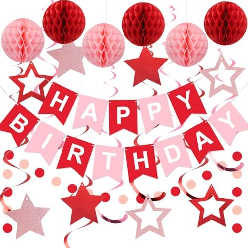 meowtastic Birthday Decorations Happy Birthday Banner with Honeycomb Balls by meowtastic%C2%AE%E2%80%94Idealforyourparty