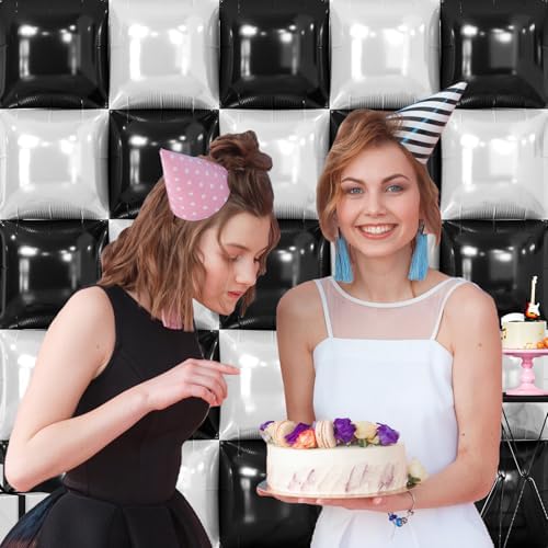 NISOCY 25PCS Black and White Square Foil Balloons Wall Backdrop - Image 6