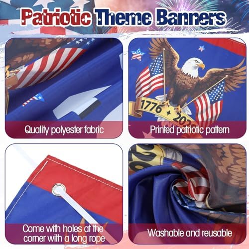 Peryiter 3 Pcs 250th Anniversary Patriotic Banner Garden Flag Porch Sign - Image 3