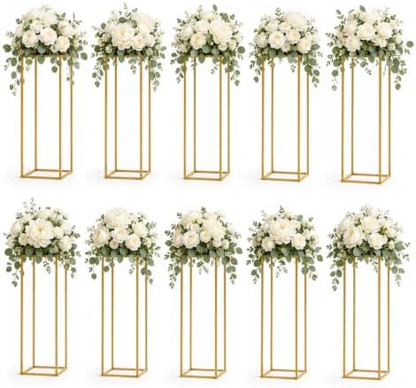 10 Pcs Wedding Centerpieces for Tables, 23.6in Gold Flower Stand for Wedding, Metal Floor Vase Table Centerpieces Column Stand for Party Wedding Birthday Event Home by TBVECHI