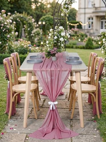 Pack of 15 Chiffon Table Runners 29 x 120 Inch, 14FT Long - Mauva - Image 4