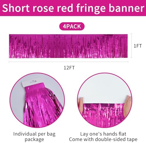 Hot Pink Party Decorations 48FT - Barbie Birthday Decorations - Bachelorette Party Supplies - Hot Pink Tinsel Garland - Pink Birthday Backdrop - Party Streamers - Image 4